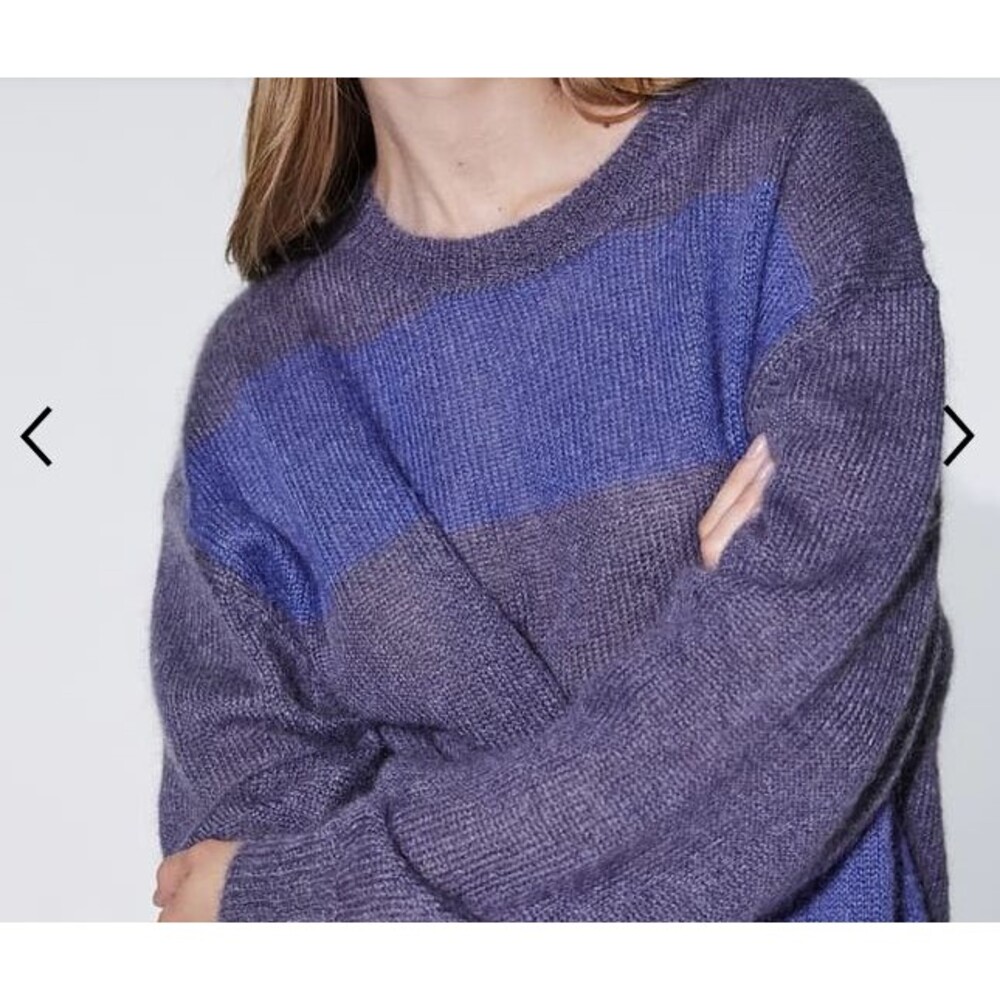 IRO Elkins Striped Mohair Blend Crew Neck Sweater Colour Storm Blue Size XS